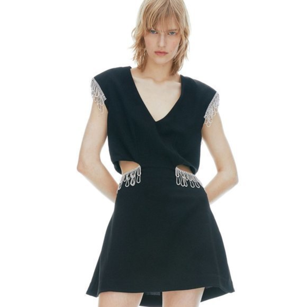 H&M Studio‎ Collections 2022 Black Rhinestone Detail Cutout Mini Black Dress XL